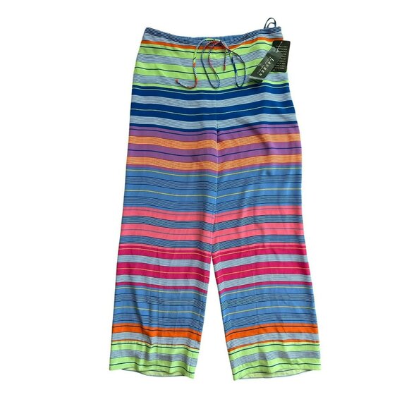 Lauren Ralph Lauren Women 100% Silk Multicolor Striped Wide-Leg Pants Size 4 NWT - Picture 1 of 4